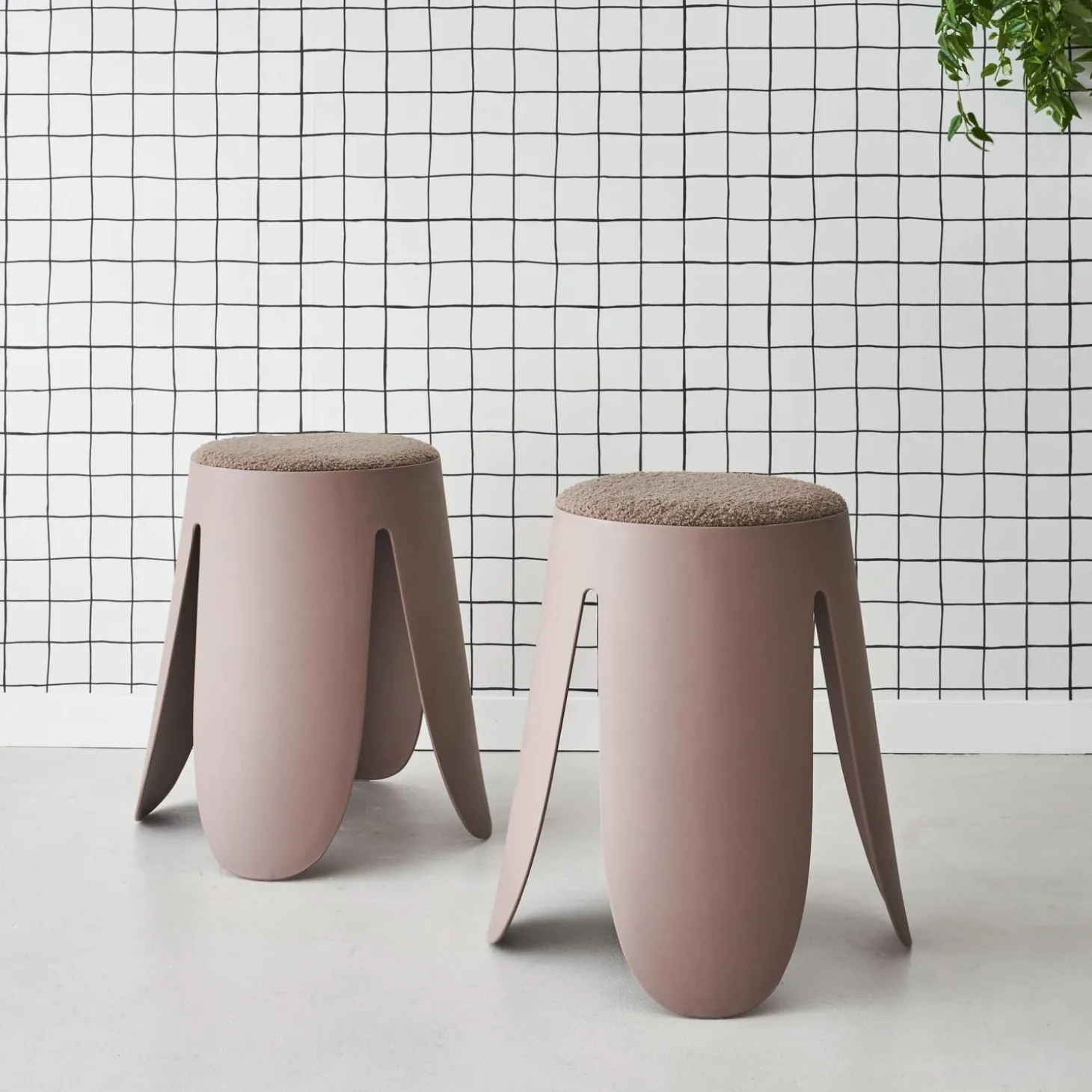 2er Set stapelbare Hocker, strukturierter Bouclébezug