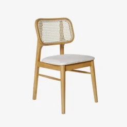 2er-Set Stühle aus Hevea-Holz, Rattan-Geflecht und Stoff