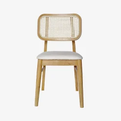 2er-Set Stühle aus Hevea-Holz, Rattan-Geflecht und Stoff