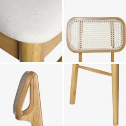 2er-Set Stühle aus Hevea-Holz, Rattan-Geflecht und Stoff