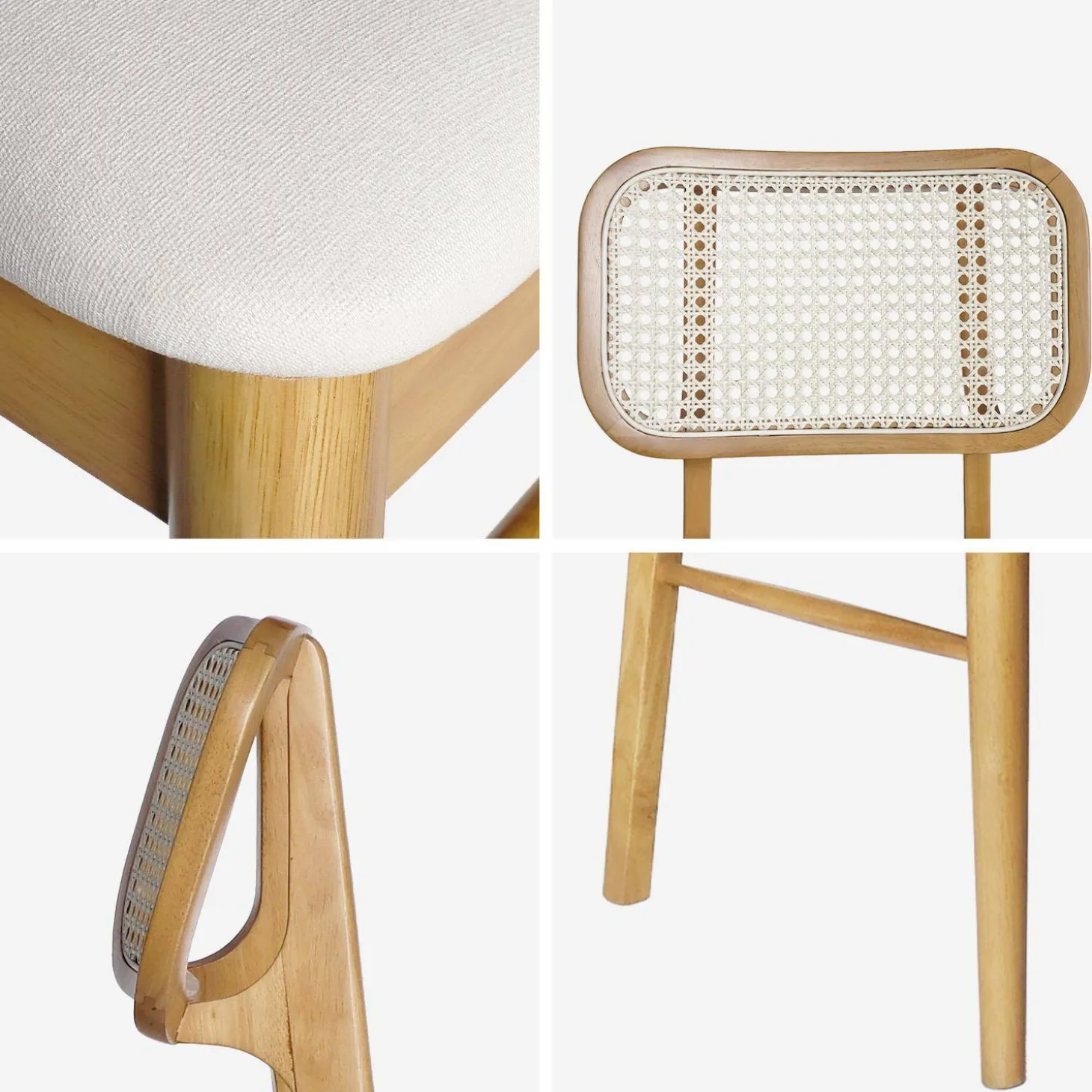 2er-Set Stühle aus Hevea-Holz, Rattan-Geflecht und Stoff