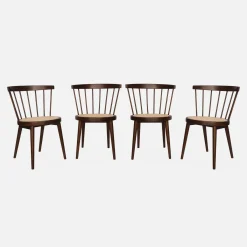 4er-Set Stühle aus Holz und Rattan-Geflecht