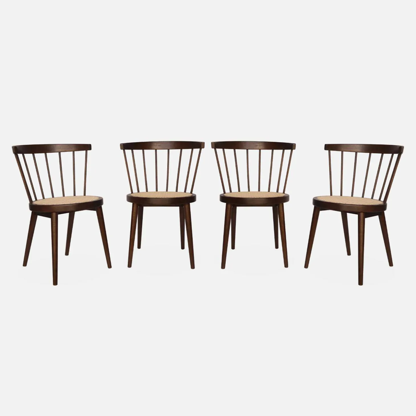 4er-Set Stühle aus Holz und Rattan-Geflecht