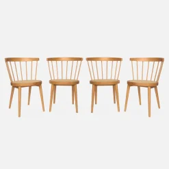 4er-Set Stühle aus Holz und Rattan-Geflecht