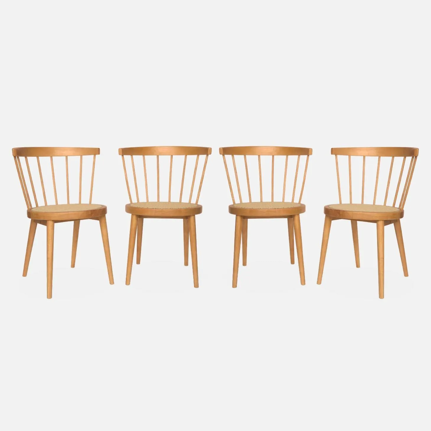 4er-Set Stühle aus Holz und Rattan-Geflecht