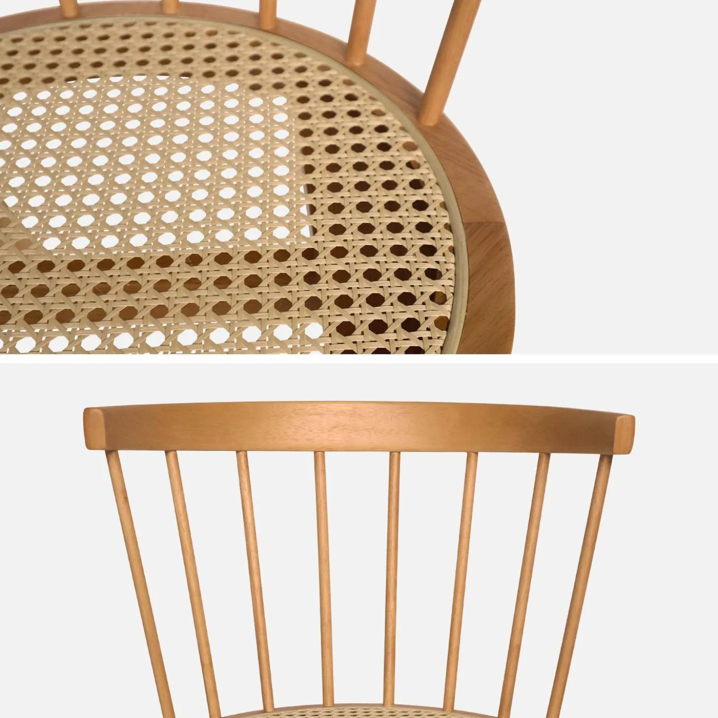 4er-Set Stühle aus Holz und Rattan-Geflecht