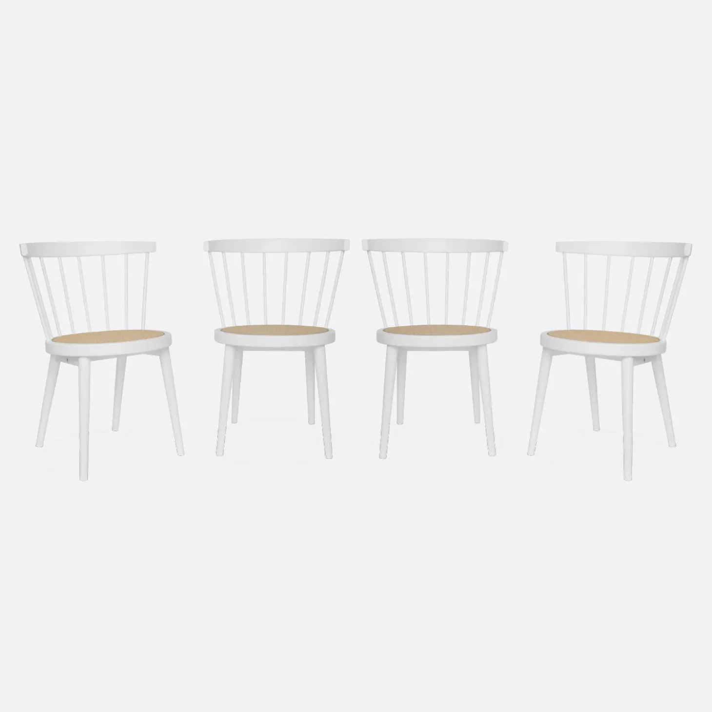 4er-Set Stühle aus Holz und Rattan-Geflecht
