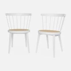 2er-Set Stühle aus Holz und Rohrgeflecht
