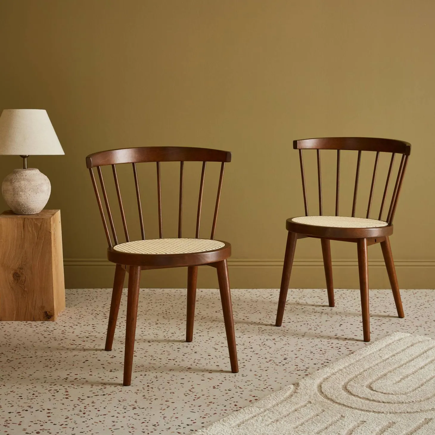 2er-Set Stühle aus Holz und Rohrgeflecht