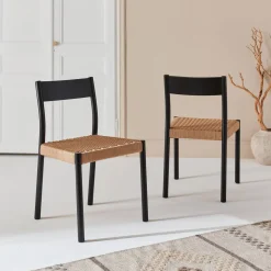 2er-Set Stühle aus Holz und Seilgeflecht