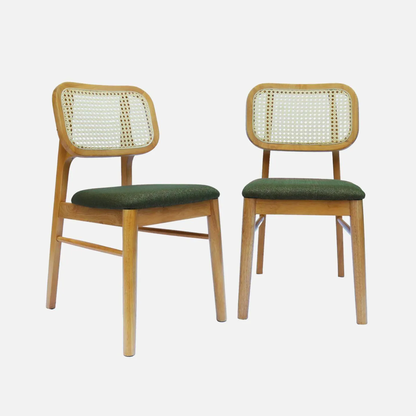 2er-Set Stühle im Bohème-Stil aus Hevea und Rattan-Geflecht