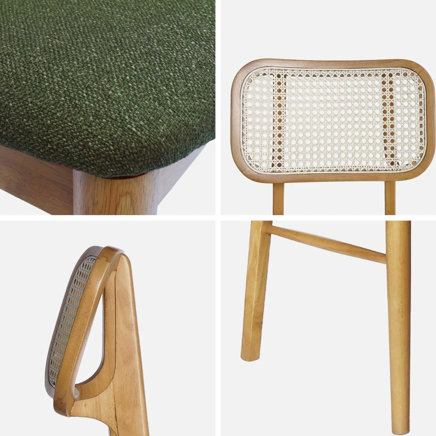 2er-Set Stühle im Bohème-Stil aus Hevea und Rattan-Geflecht