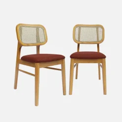 2er-Set Stühle im Bohème-Stil aus Hevea und Rattan-Geflecht