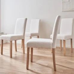 4er-Set Stühle mit Bouclé-Bezug und Holzbeinen