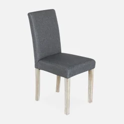 4er Set Stühle mit Stoffbezug und gekälkten Holzbeinen
