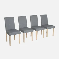 4er Set Stühle mit Stoffbezug und gekälkten Holzbeinen