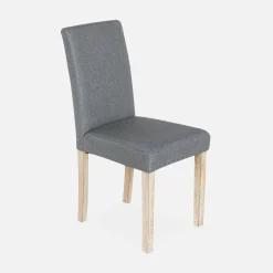 4er Set Stühle mit Stoffbezug und gekälkten Holzbeinen