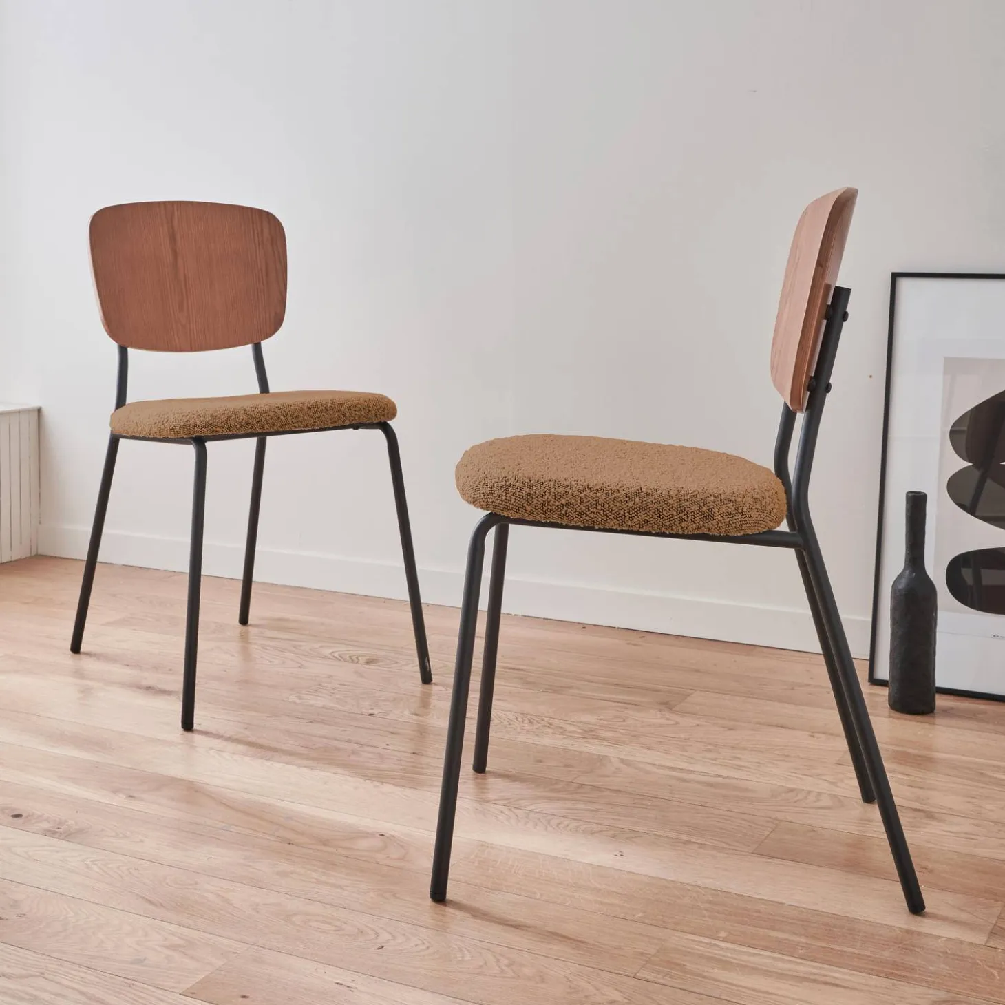 2er-Set Stühle mit strukturiertem Bouclé-Sitz