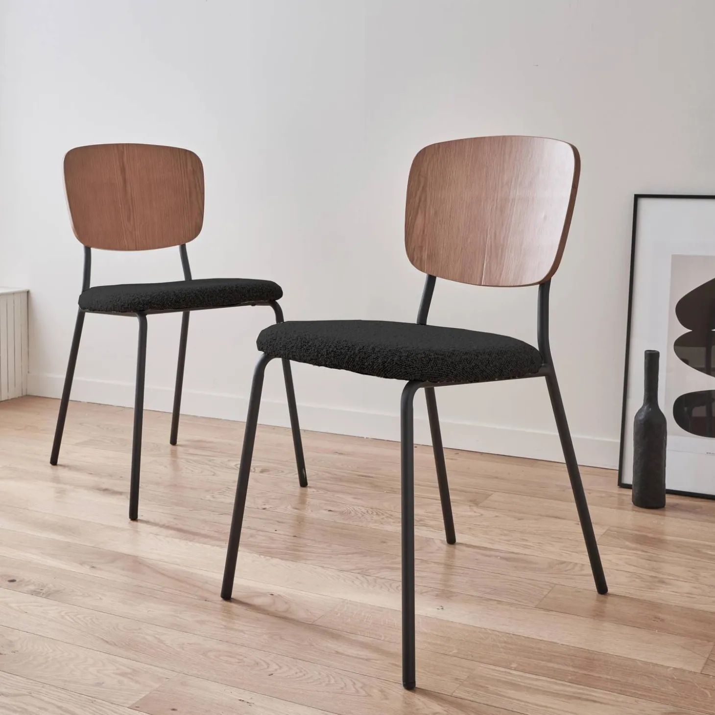2er-Set Stühle mit strukturiertem Bouclé-Sitz