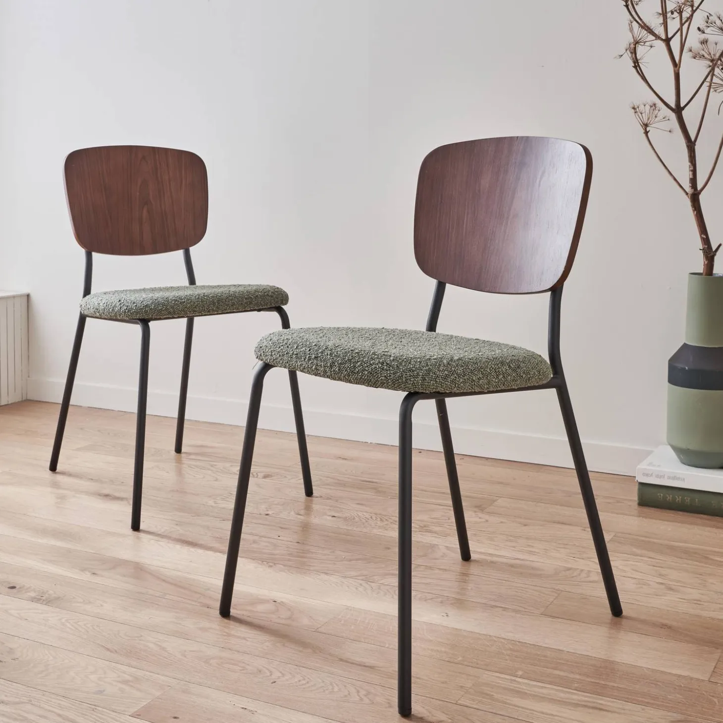 2er-Set Stühle mit strukturiertem Bouclé-Sitz