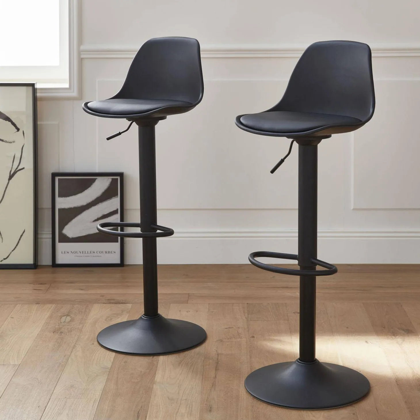2er Set verstellbare Barhocker mit Sitzbezug aus Kunstleder