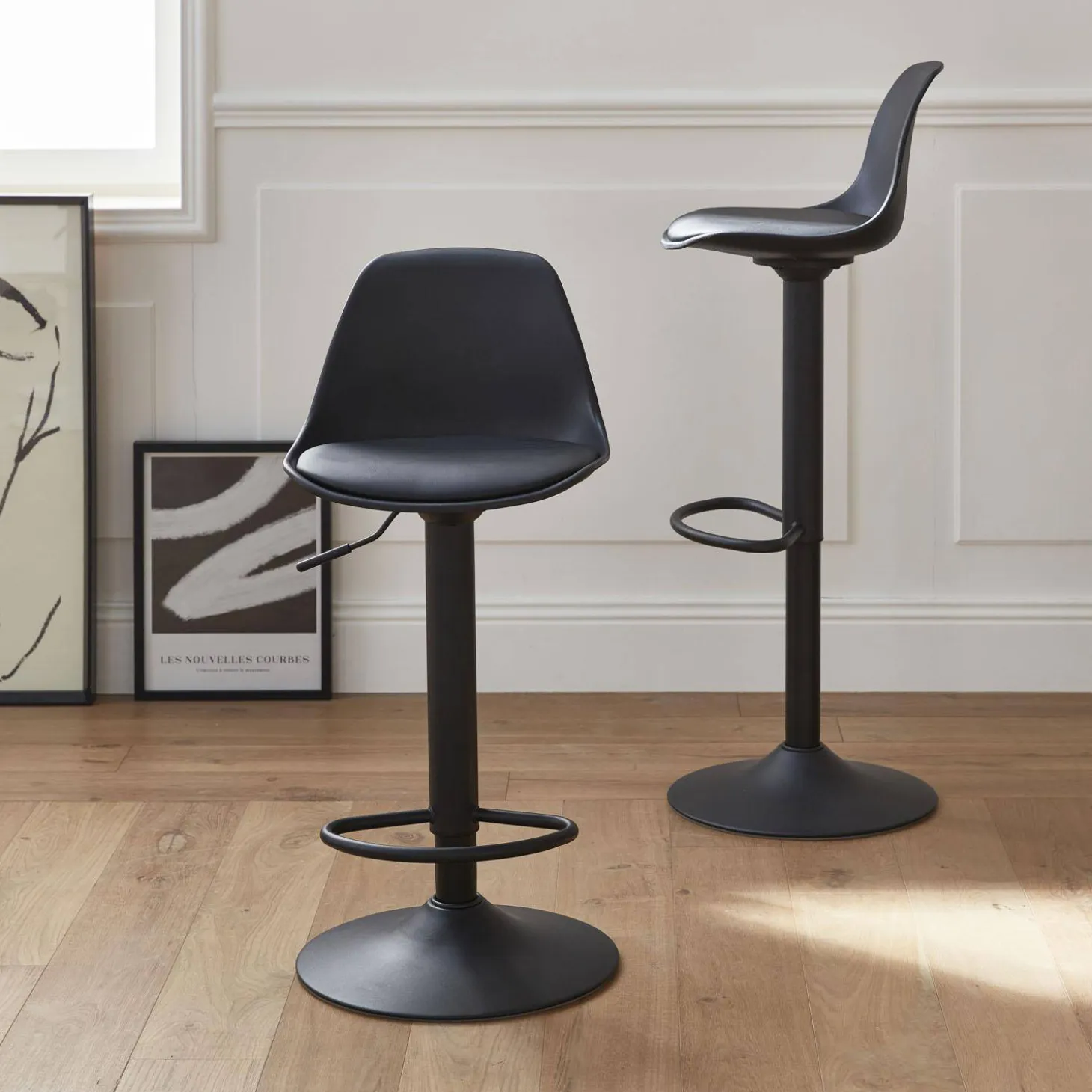 2er Set verstellbare Barhocker mit Sitzbezug aus Kunstleder