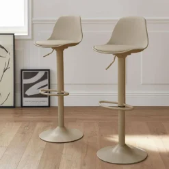 2er Set verstellbare Barhocker mit Sitzbezug aus Kunstleder