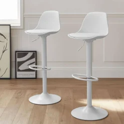 2er Set verstellbare Barhocker mit Sitzbezug aus Kunstleder
