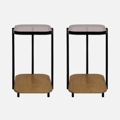 2er-Set Vintage Beistelltische aus schwarzem Metall mit Glasplatte
