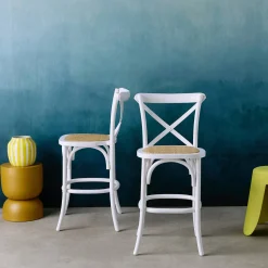 2er-Set Vintage Bistro-Barhocker aus Holz H 105 cm