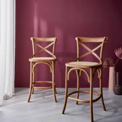 2er-Set Vintage Bistro-Barhocker aus Holz H 105 cm