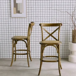 2er-Set Vintage Bistro-Barhocker aus Holz H 105 cm