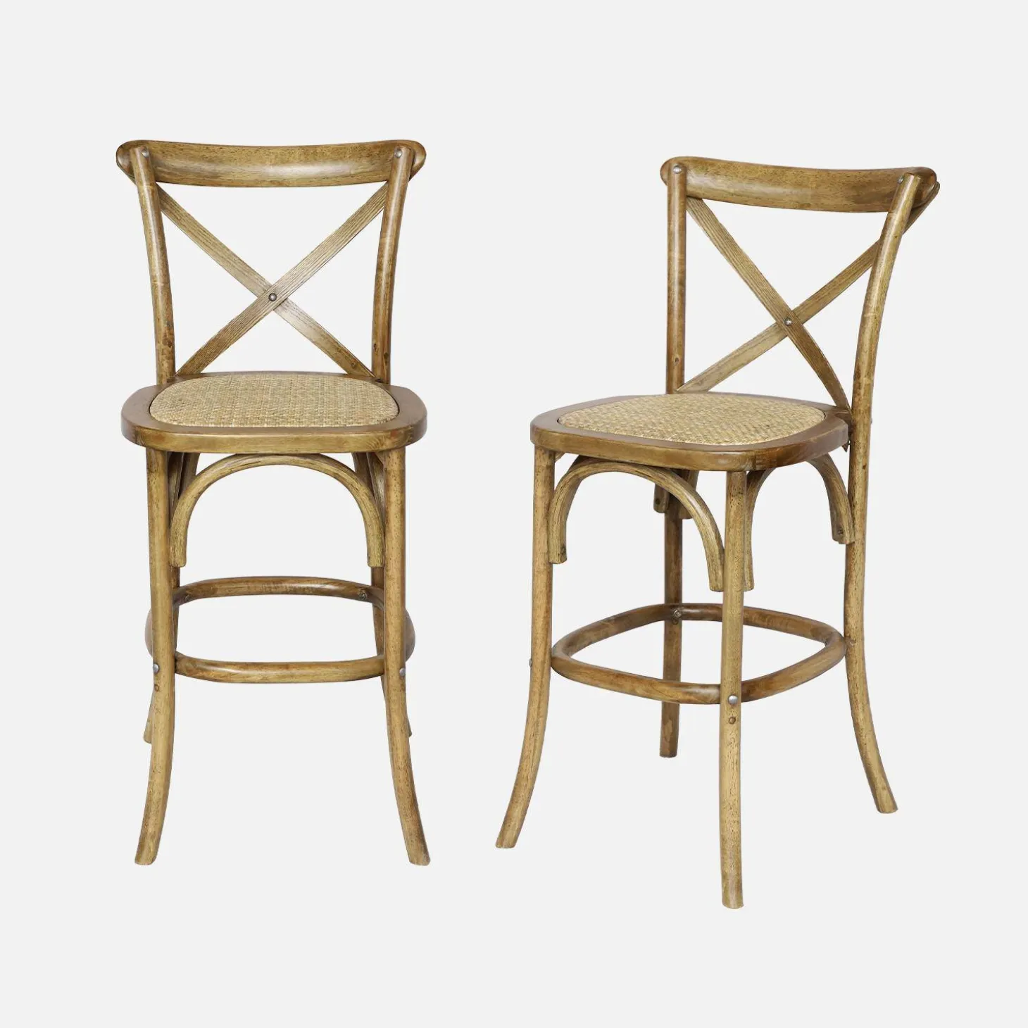 2er-Set Vintage Bistro-Barhocker aus Holz H 105 cm