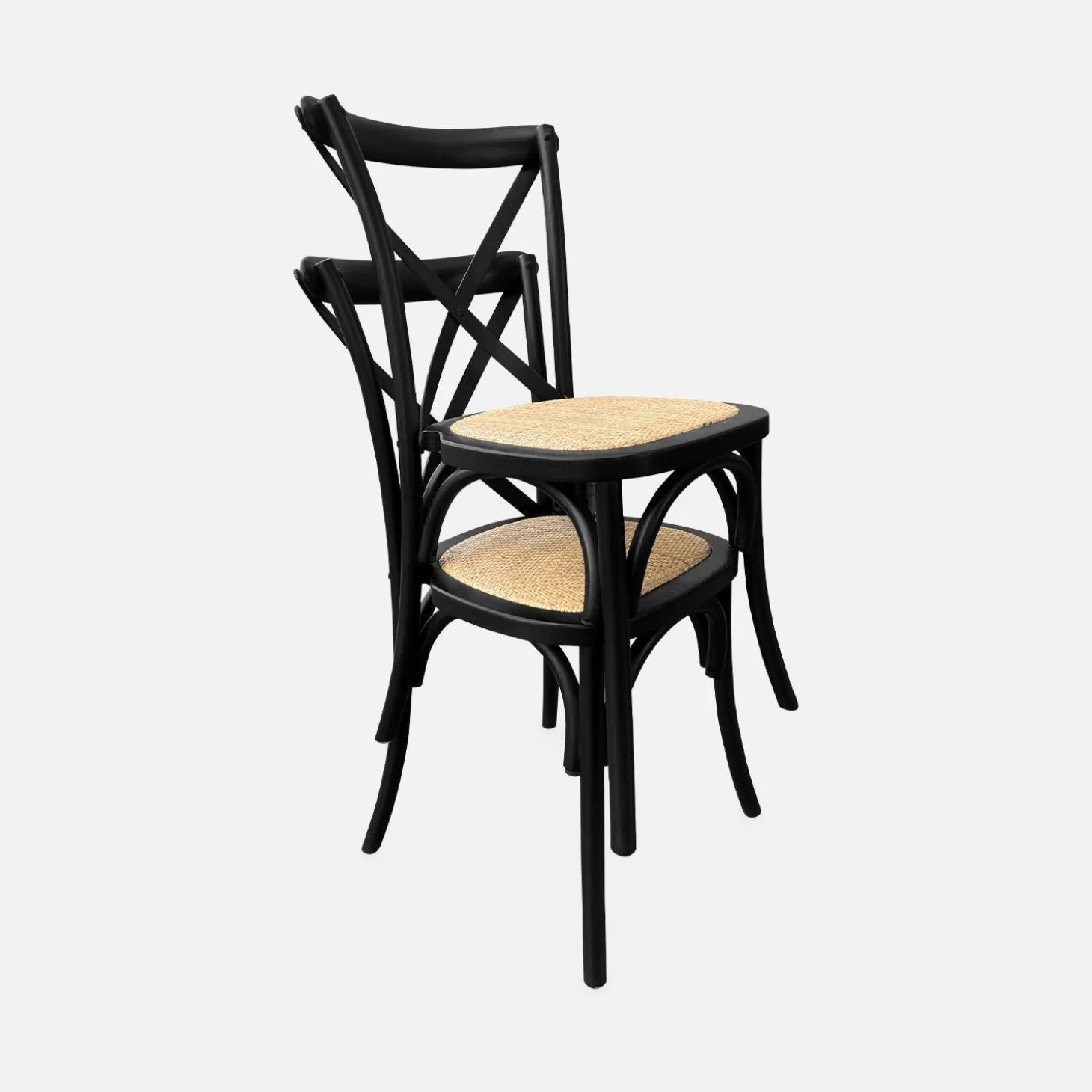 4er-Set Vintage Bistro-Stühle aus Holz mit Rattan
