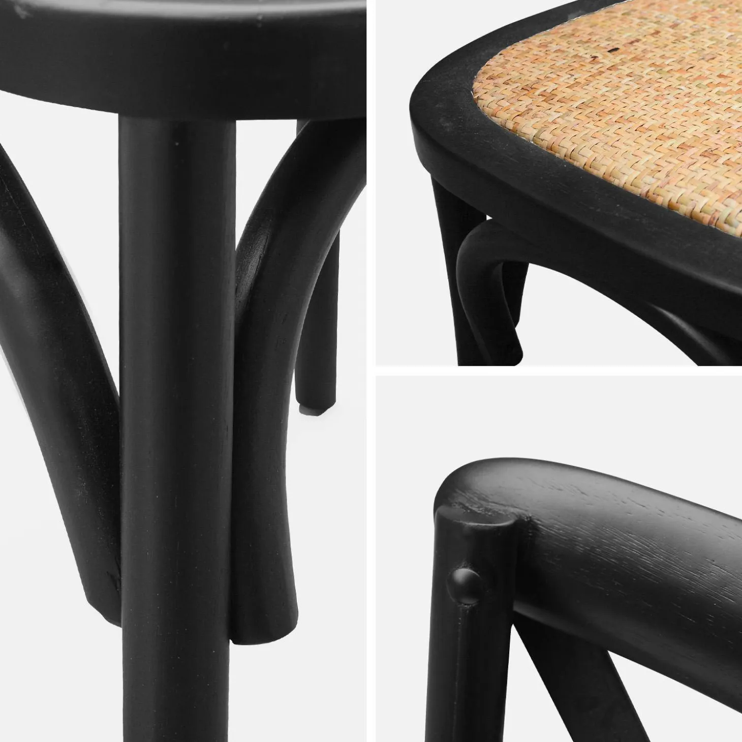 4er-Set Vintage Bistro-Stühle aus Holz mit Rattan