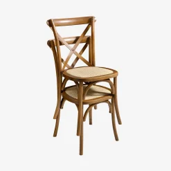 4er-Set Vintage Bistro-Stühle aus Holz mit Rattan