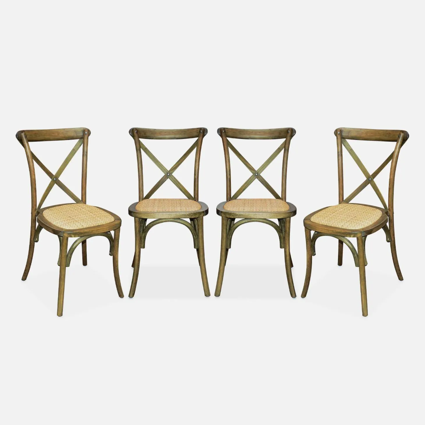 4er-Set Vintage Bistro-Stühle aus Holz mit Rattan