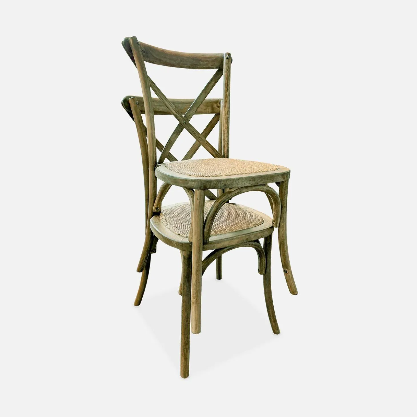 4er-Set Vintage Bistro-Stühle aus Holz mit Rattan