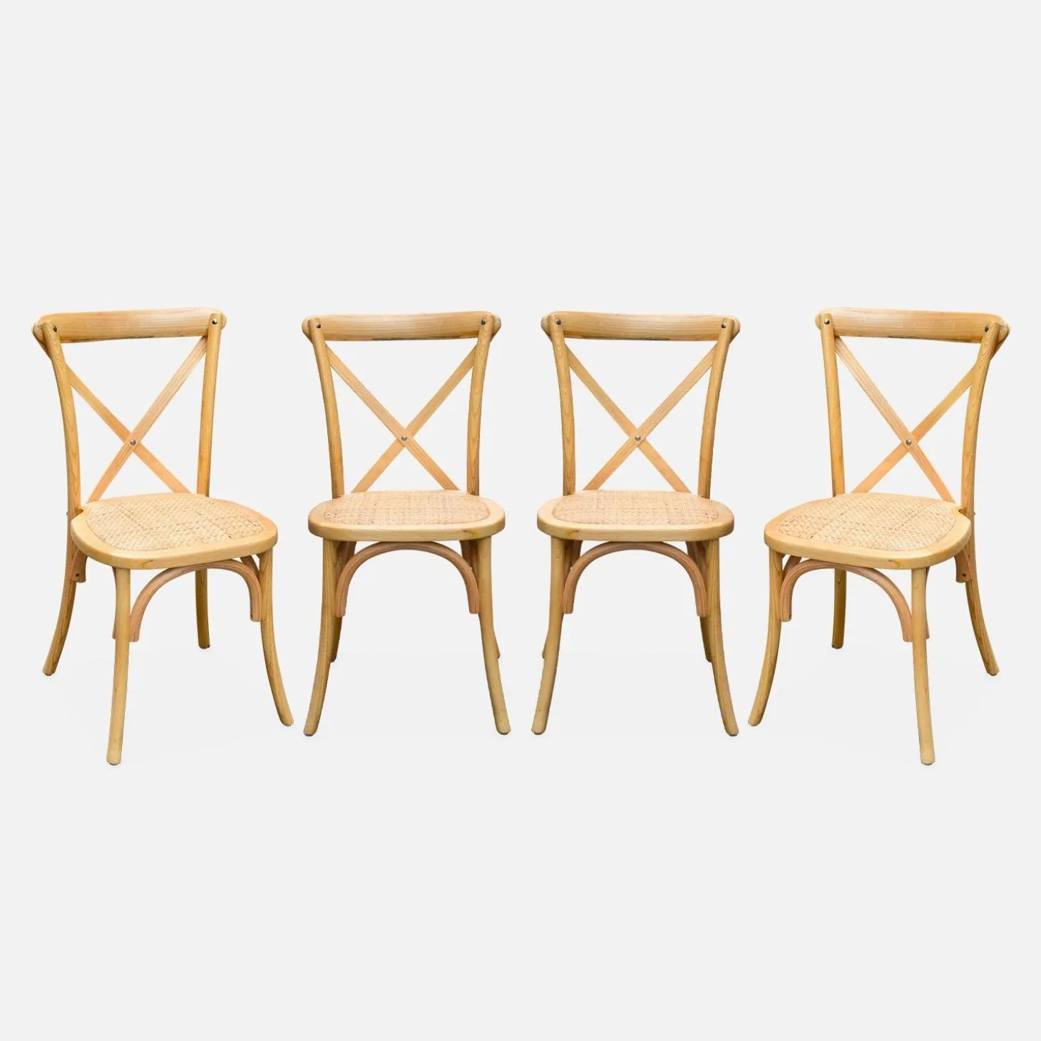 4er-Set Vintage Bistro-Stühle aus Holz mit Rattan