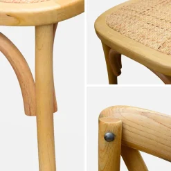 4er-Set Vintage Bistro-Stühle aus Holz mit Rattan