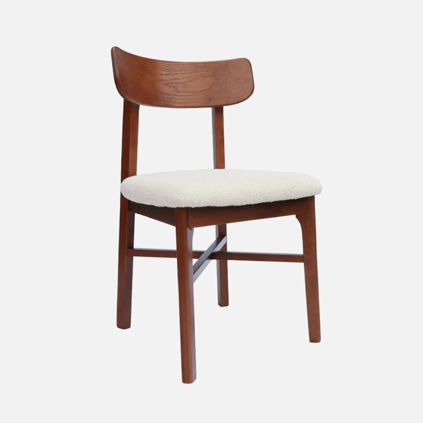 2er-Set Vintage-Stühle aus Heveaholz mit Bouclé-Bezug