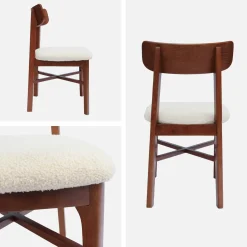 2er-Set Vintage-Stühle aus Heveaholz mit Bouclé-Bezug
