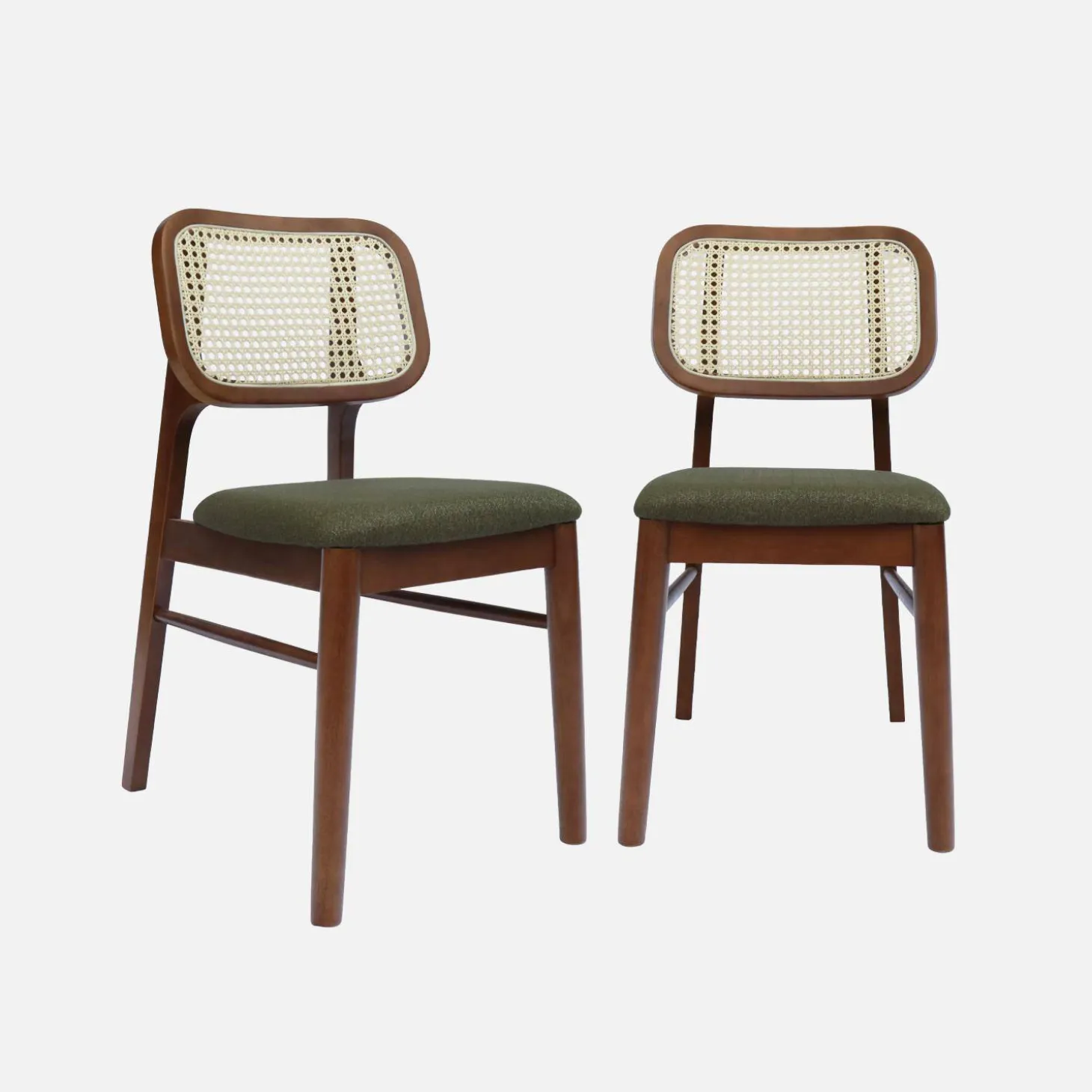 2er-Set Vintage-Stühle aus Heveaholz mit Rattan-Geflecht