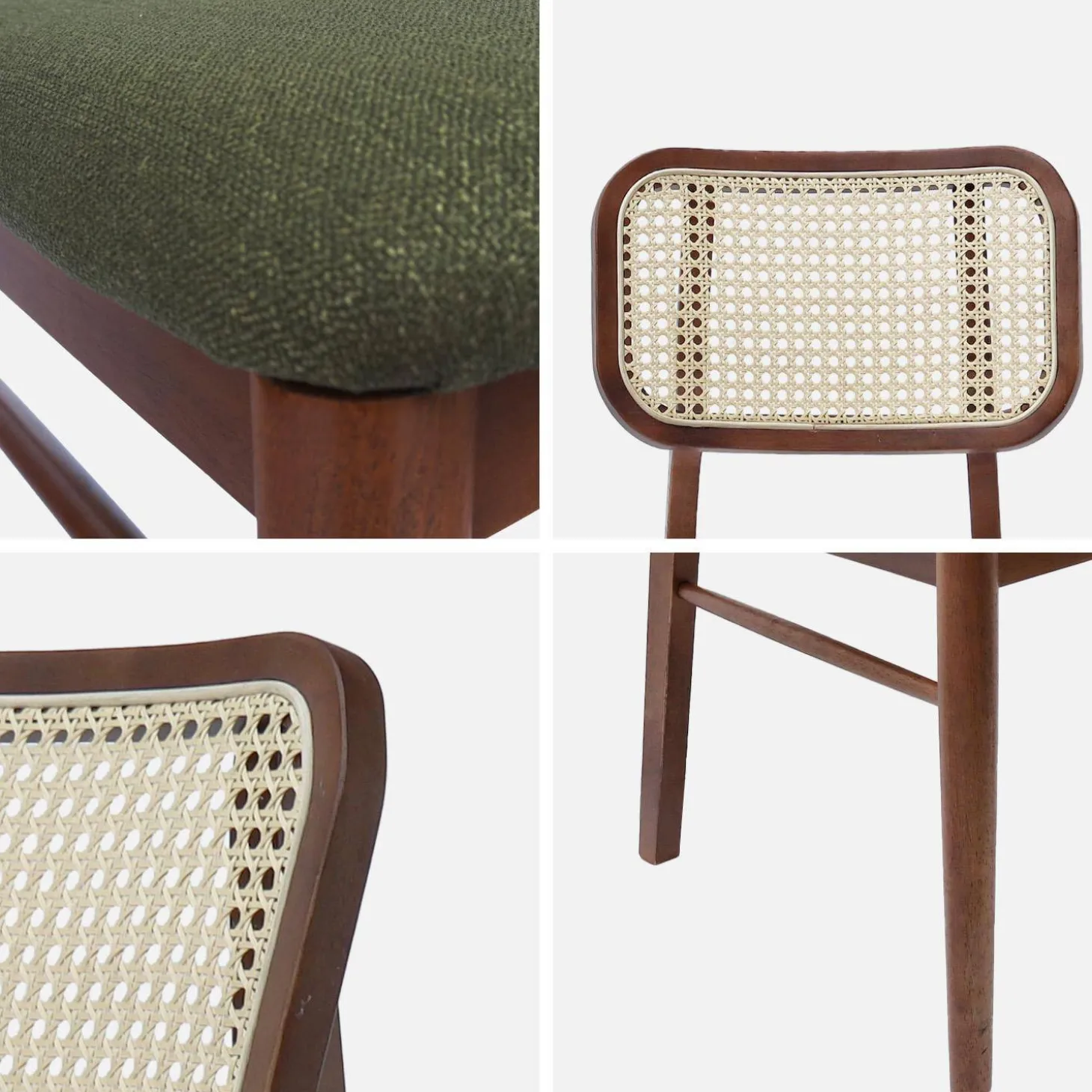 2er-Set Vintage-Stühle aus Heveaholz mit Rattan-Geflecht