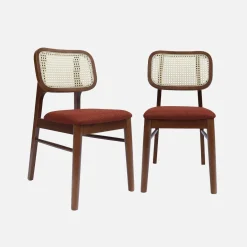 2er-Set Vintage-Stühle aus Heveaholz mit Rattan-Geflecht