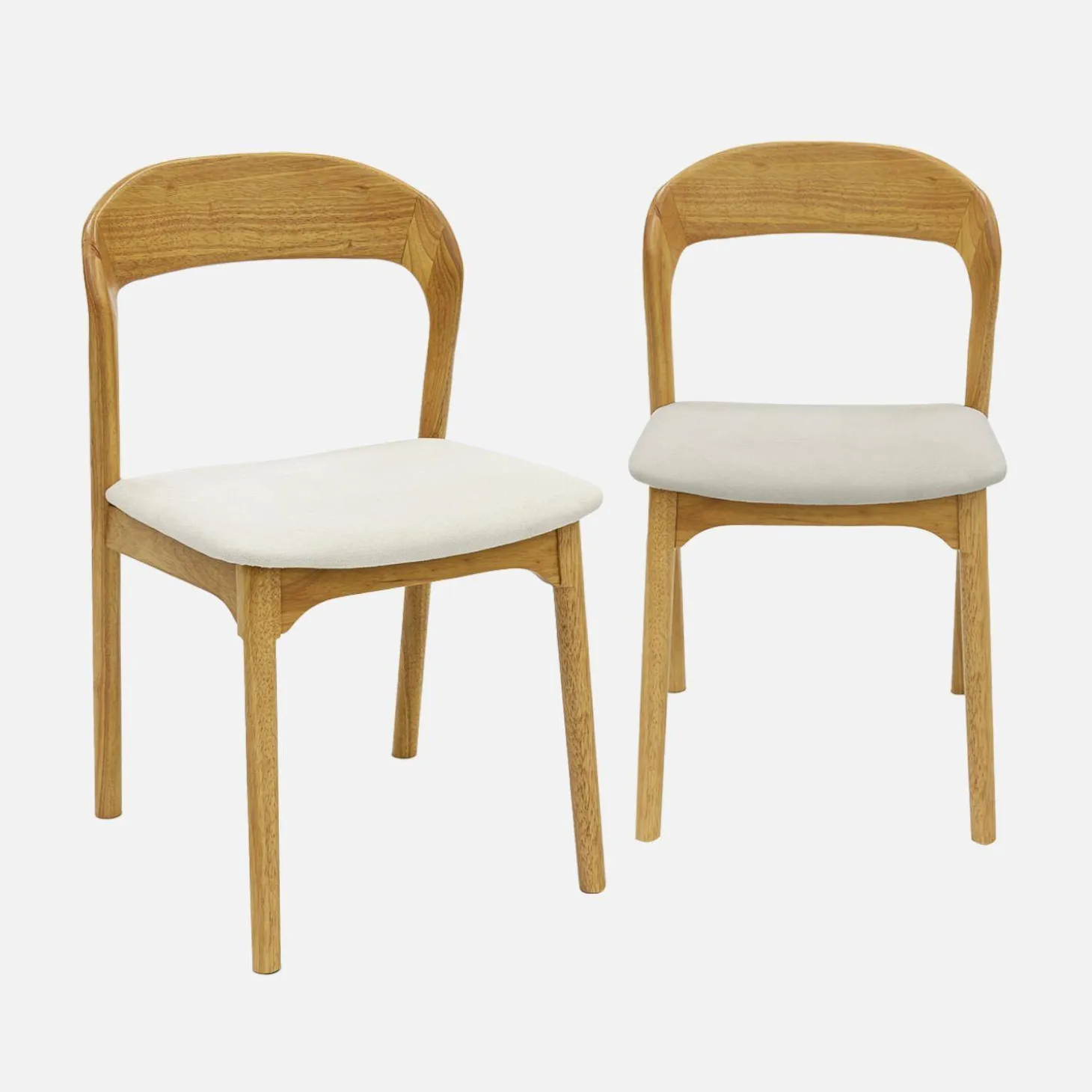 2er-Set Vintage-Stühle aus Heveaholz mit Stoffbezug