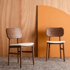 2er-Set Vintage-Stühle aus Heveaholz, Sitz mit Stoffbezug