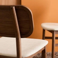2er-Set Vintage-Stühle aus Heveaholz, Sitz mit Stoffbezug