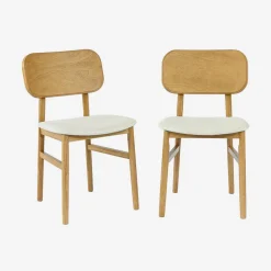 2er-Set Vintage-Stühle aus Heveaholz, Sitz mit Stoffbezug