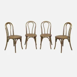 4er-Set Vintage-Stühle aus Holz und Rattan-Geflecht